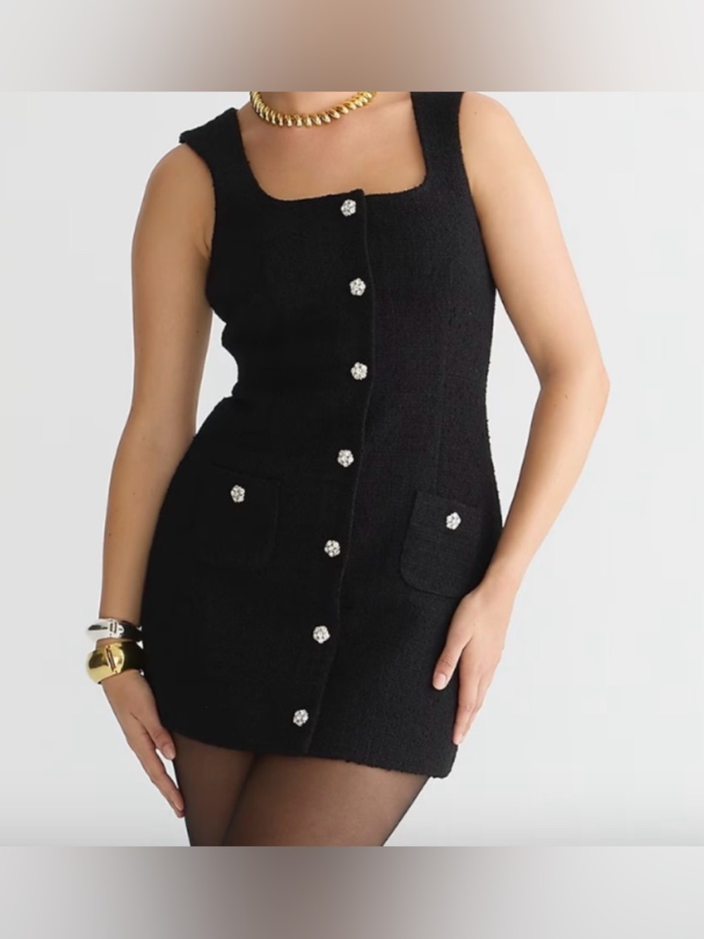 J. Crew Sophia Black Sleeveless Mini Dress with Rhinestone Buttons